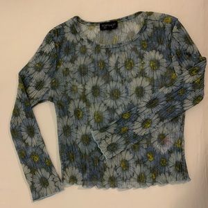 Sheer Floral Lettuce Edge Trim Top